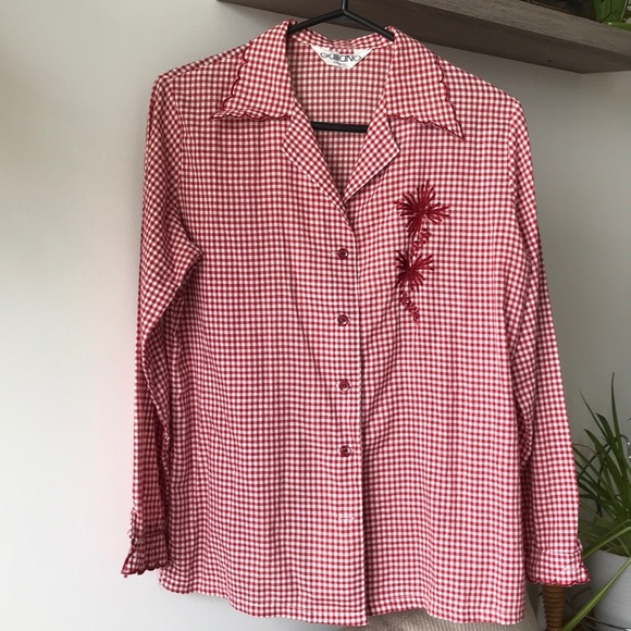 Vintage gingham button up with embroidery, medium - Picture 1 of 6